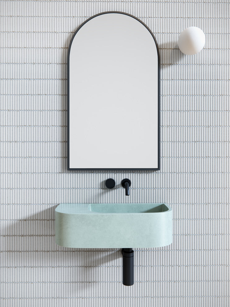 22" W x 38" H Arch Shape Stainless Steel Framed Mirror, Black, Black