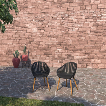 Amazonia Tennet Modern Wood Patio Dining Chairs, Set of 2, Black, Teak