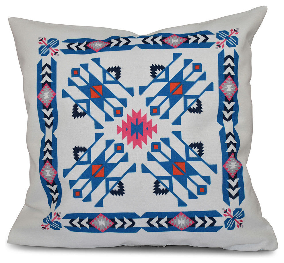 Jodhpur Border 4, Geometric Print Pillow, Blue, 20"x20"