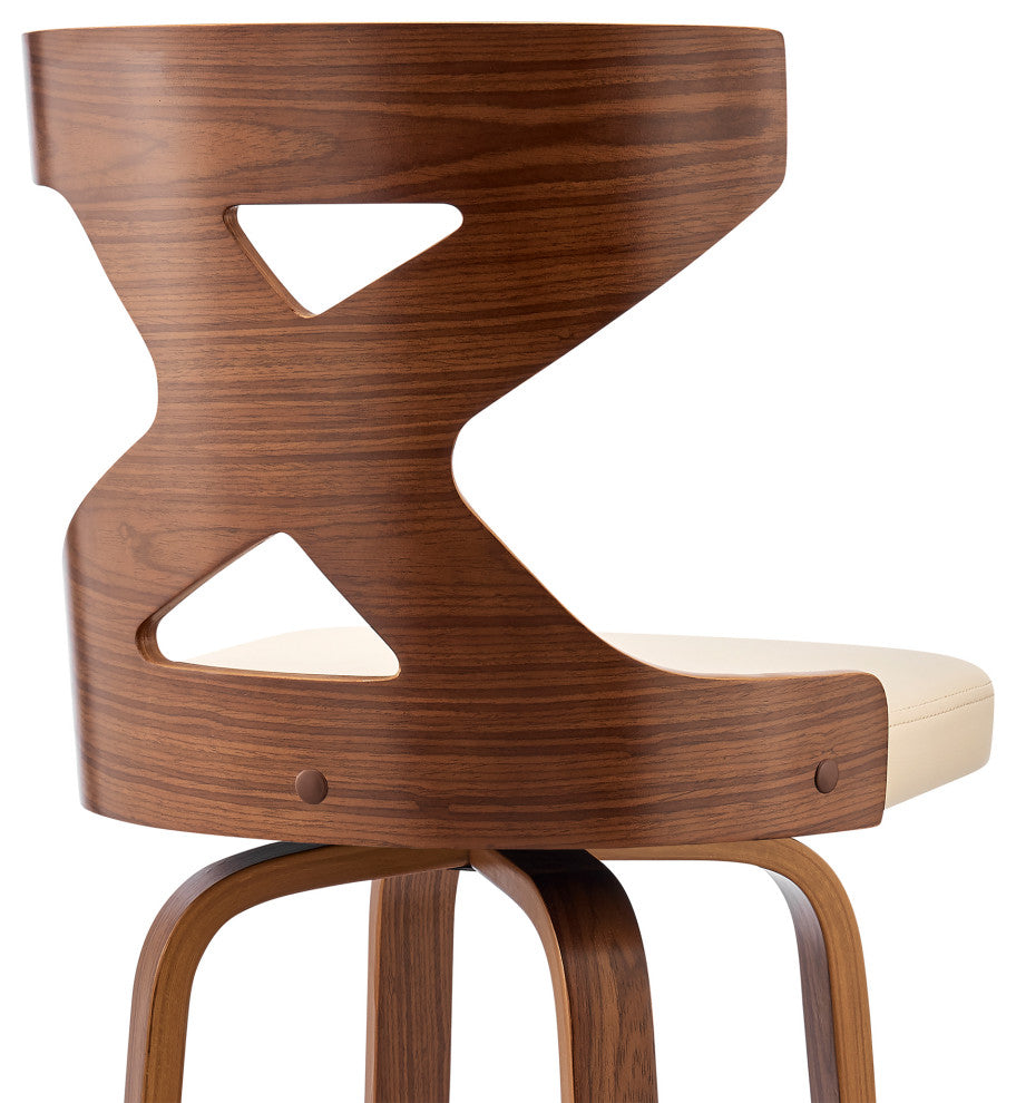 Gayle 26" Swivel Cross Back Cream Faux Leather and Walnut Wood Bar Stool