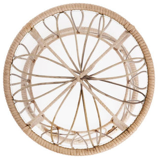 Devon 3-Piece Bistro Set, 2 Papasan Chairs w/Cushions, Glass Top Side Table, Tan