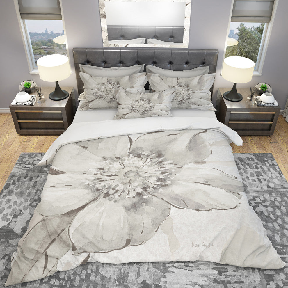indigold Gray Peonies Iii Cottage Duvet Cover Set, King