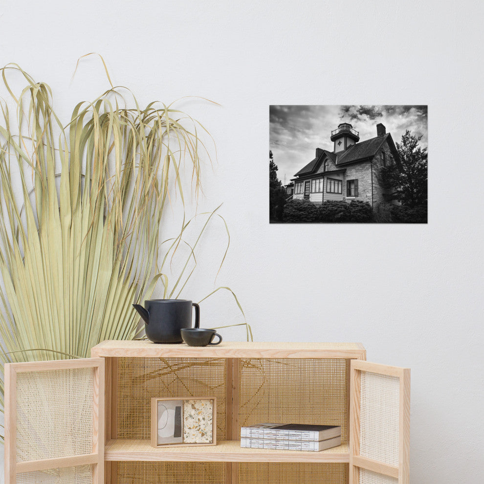 Cedar Point Lighthouse in Black and White Unframed Wall Art Prints, 18" X 24"