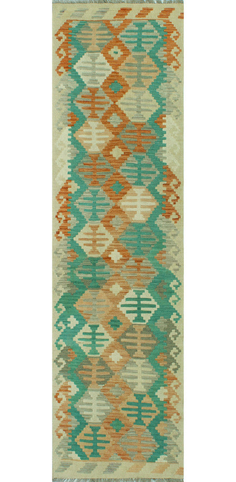 Sun Faded Kilim Farzaneh Ivory/Rust Runner, 2'7x9'8