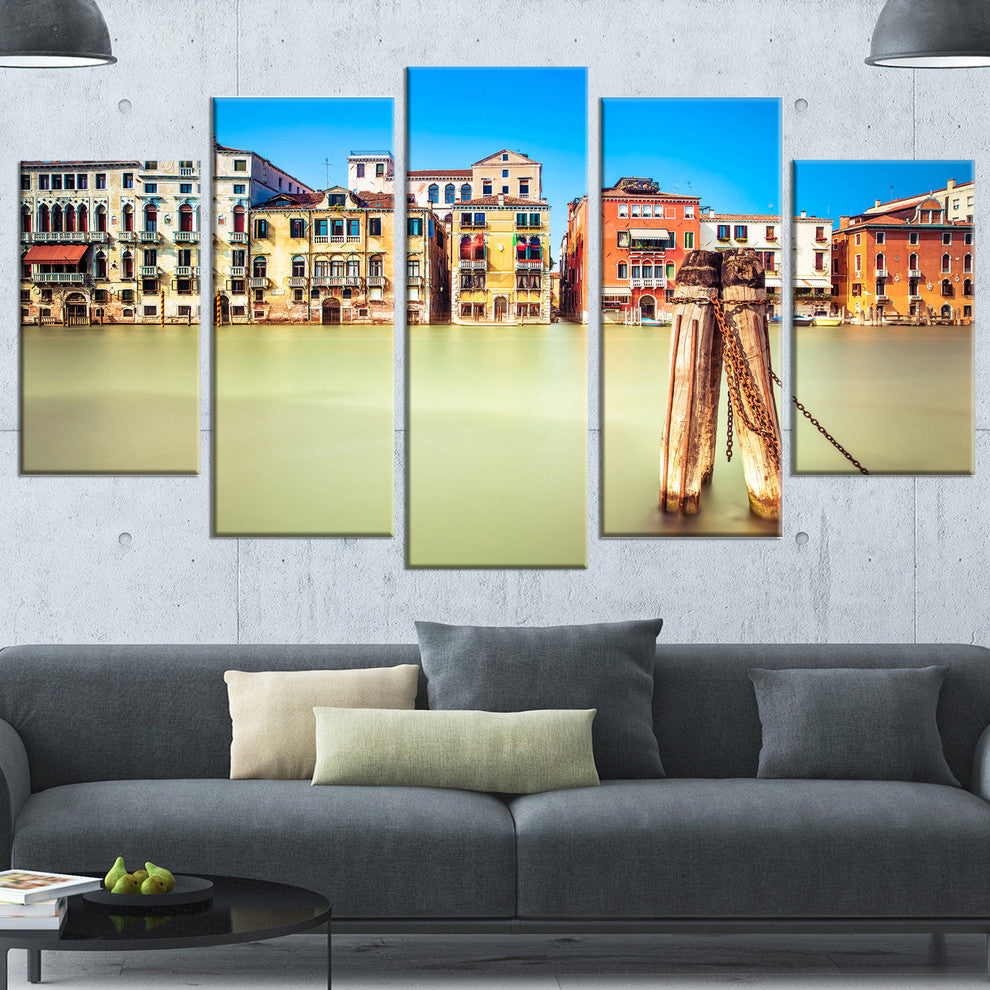 Traditional Buildings of Venice, Landscape Canvas Wall Art, 60"x32", 5 Panels
