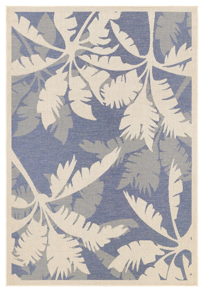 Couristan Monaco Coastal Floral Indoor/Outdoor Area Rug, Ivory-Sapphire, 5'10"x9