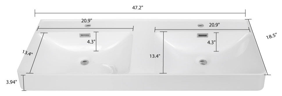 48" Solid Surface Resin Streamline K-1711-48 Vanity Top