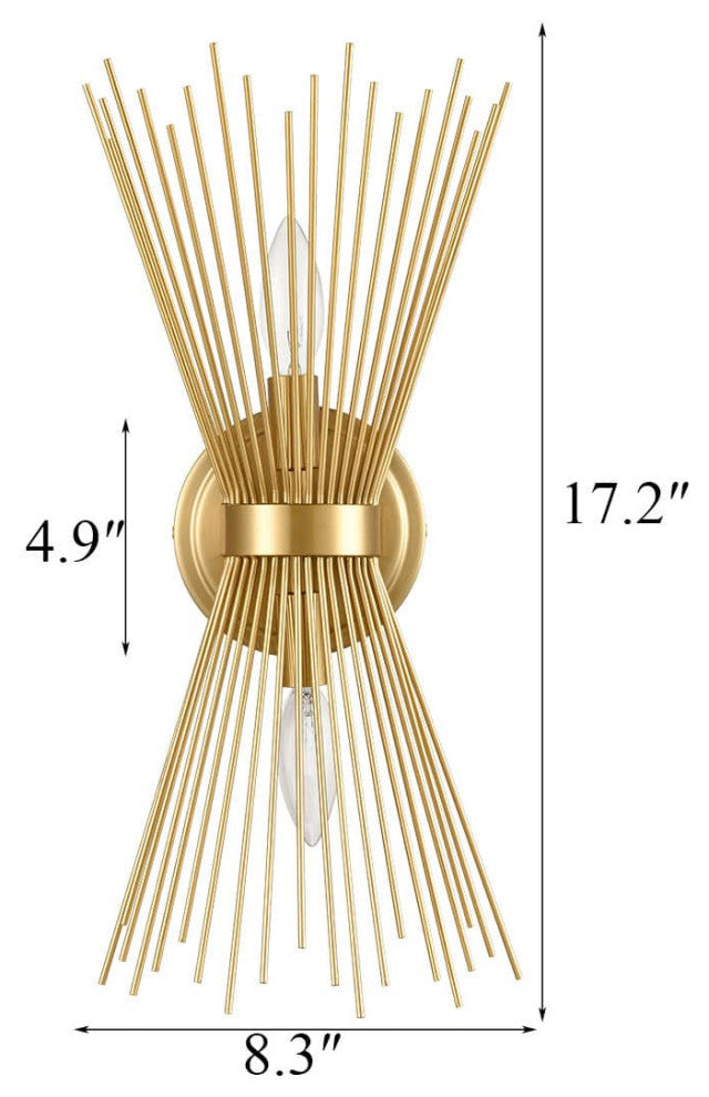 Wall Sconce Lamp Brass 2-Light Vanity Mid-Century Starburst
