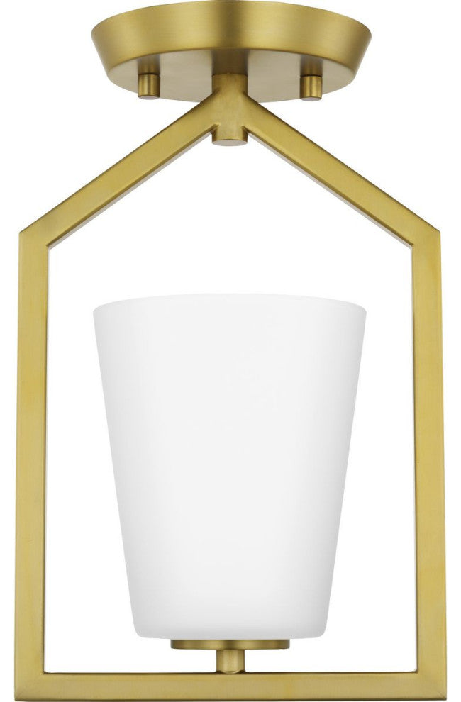 Vertex Collection One-Light Brushed Gold Etched White Semi-Flush Mount Light