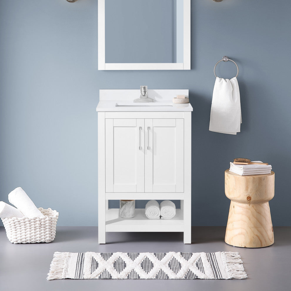 Ove Decors Vegas Single Sink Bathroom Vanity Set With Countertop, White, White, 24"