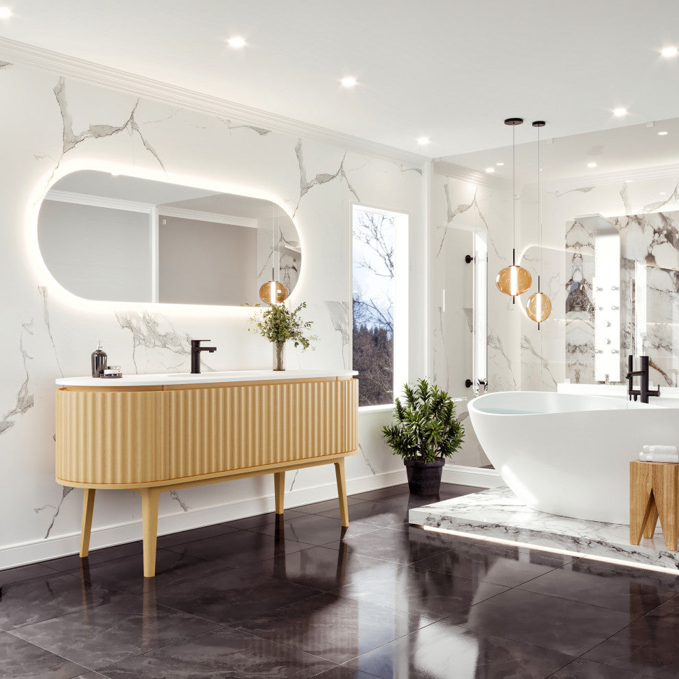Eviva Haven 64" Oak Freestanding Vanity With White Solid Surface Integrated Top
