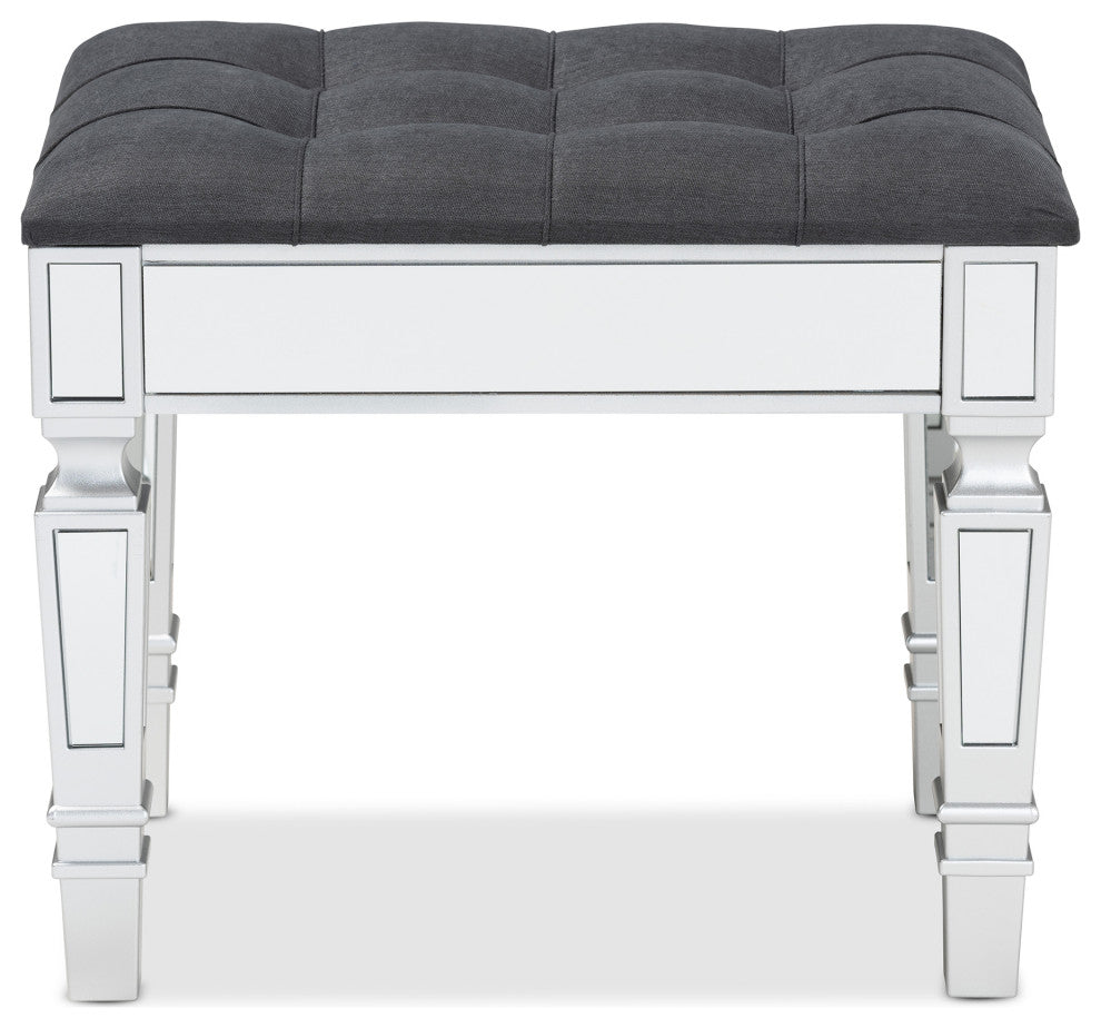 Jayni Glam and Luxe Fabric Ottoman, Gray