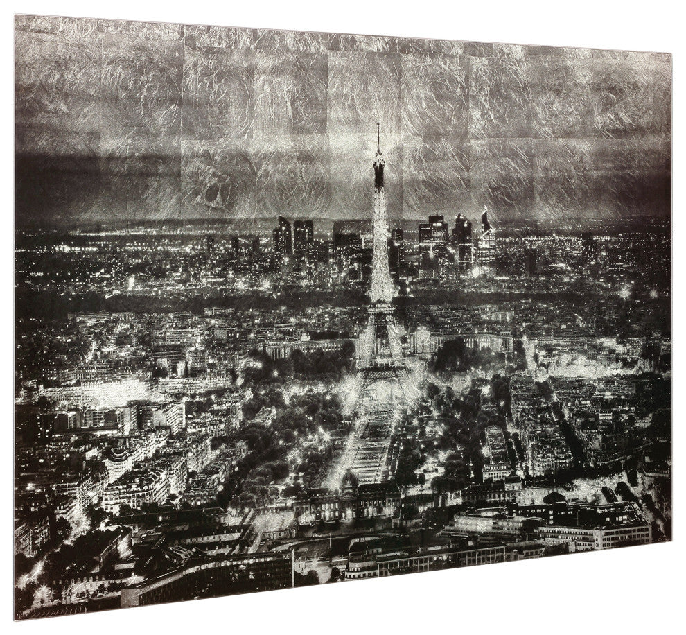"Paris at Night" Reverse Printed on Tempered Glass With Silver Leaf Wall Art