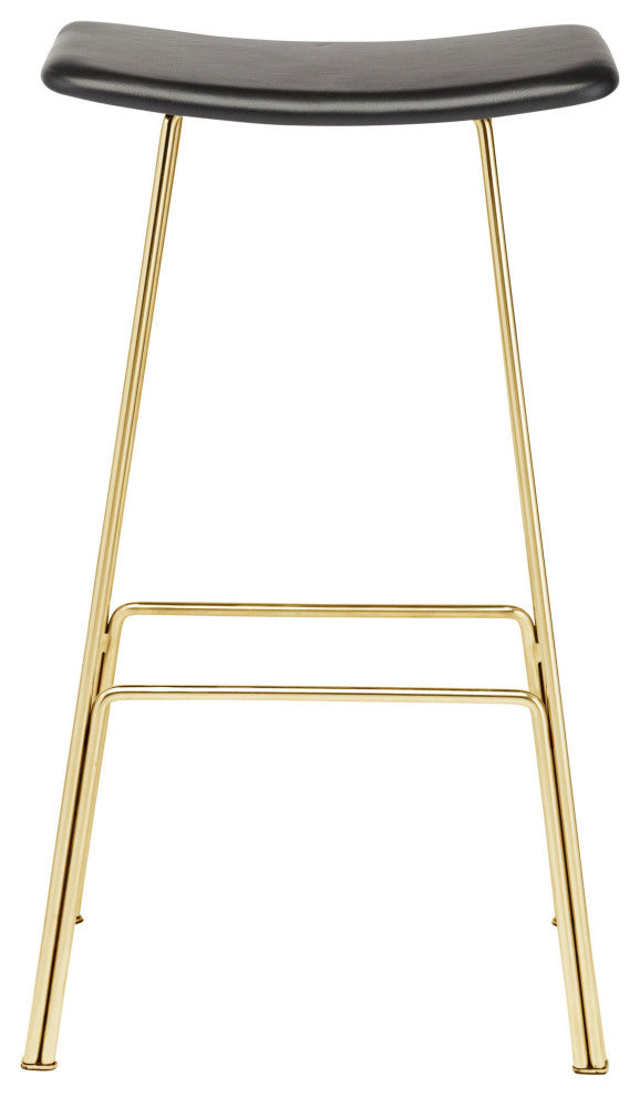 Kirsten Bar Stool in Black Leather and Gold Stainless Steel