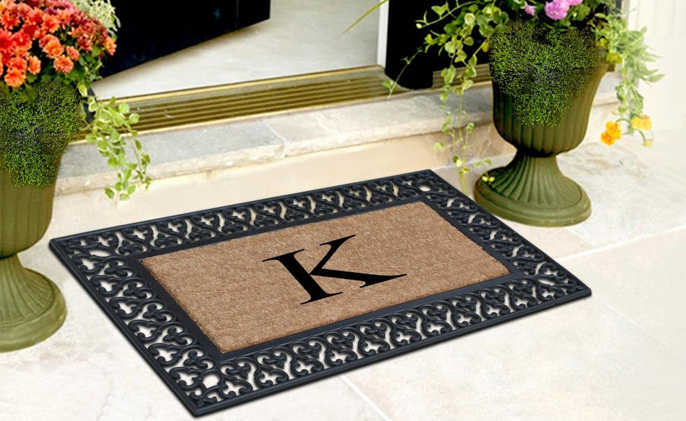 Club Border Black/Beige 18"x30" Monogrammed Doormat
