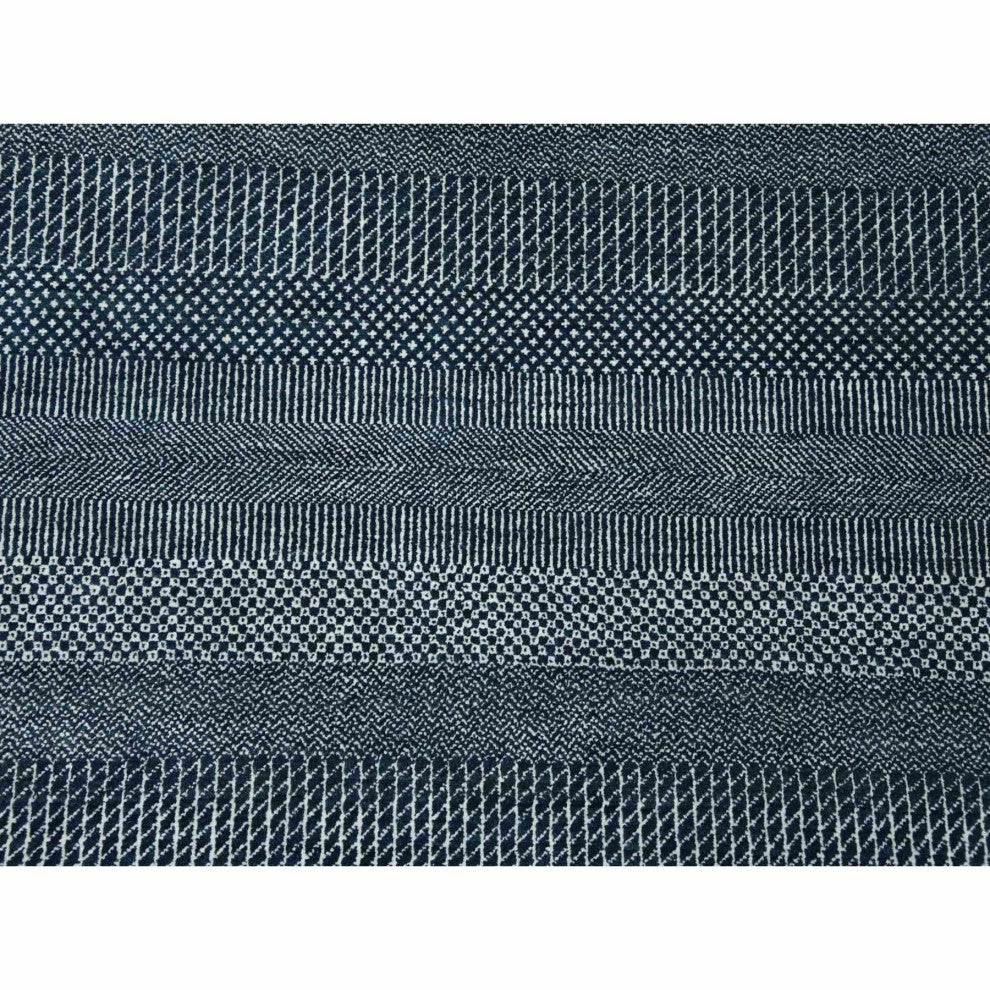Yankees Blue, Wool and Silk Hand Knotted Grass Design Oriental Rug, 6'0"x9'0"