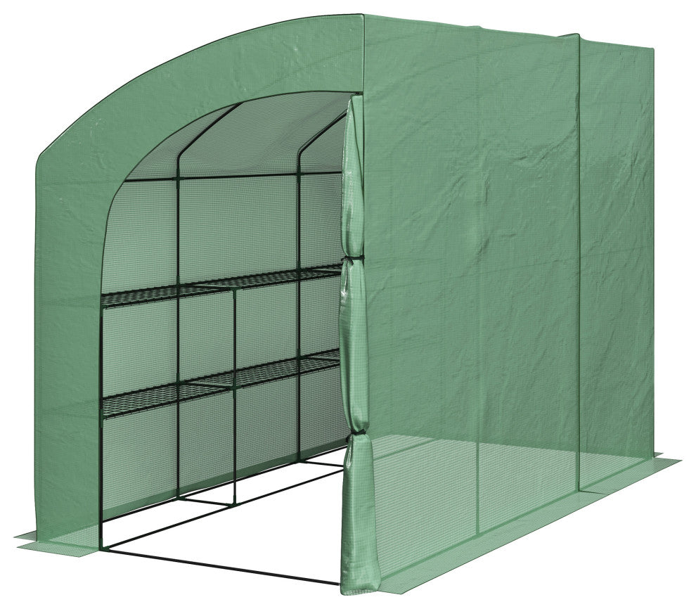 10ft x 5ft x 7ft Walk, Green House, Roll-Up Zippered Doors, 6 Shelves