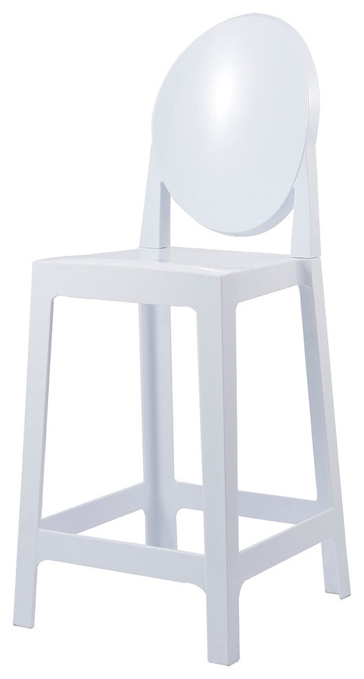 Designer Counter Height Stool With Solid High Back Side Chair Footrest, White, Single Stool