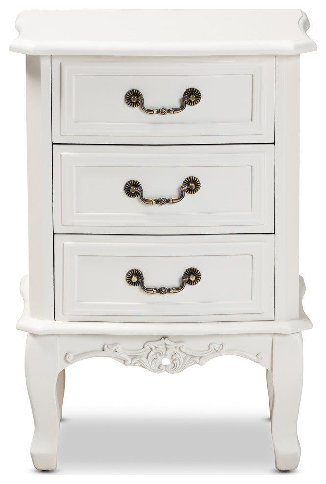 Gabrielle Traditional French Country White-Finished 3-Drawer Wood Nightstand