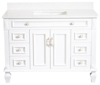Solid Wood Bathroom Vanity with Quartz Top and cUPC Certified Sink, White, 48 Inch