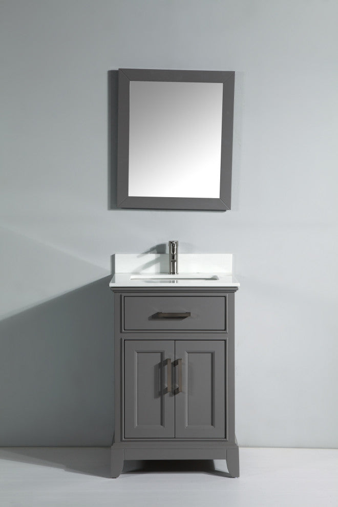 Bathroom Vanity Set With Engineered Marble Top, 24", Gray, Standard Mirror