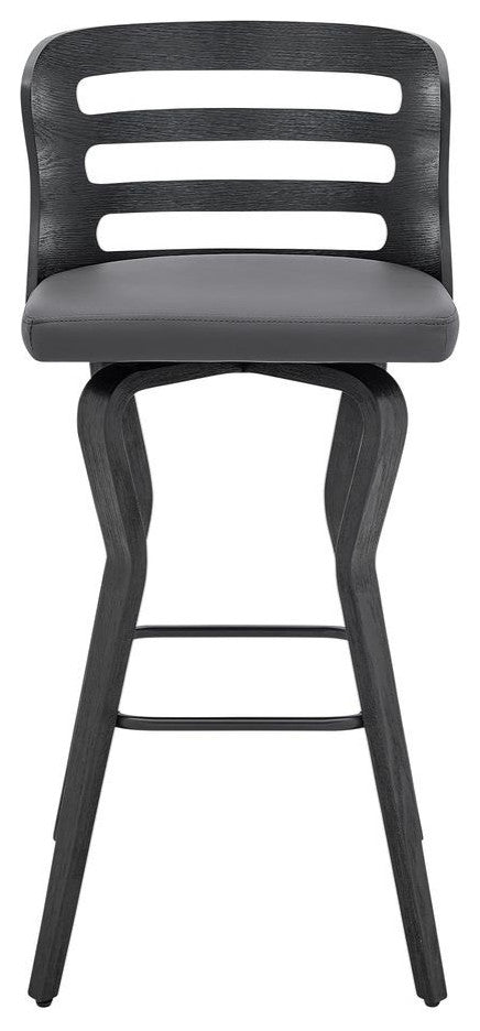 Verne 30 Swivel Gray Faux Leather and Black Wood Bar Stool