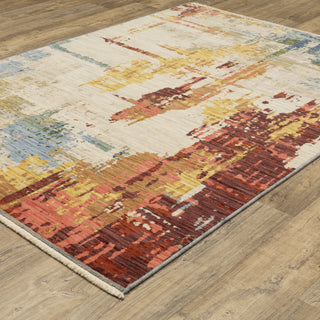 Saturn Distressed Abstract Beige/Multi Wool Blend Area Rug 6'7" x 9'6"
