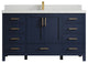 Malibu 60 Single Sink Bathroom Vanity in Navy Blue 2" Carrara Quartz