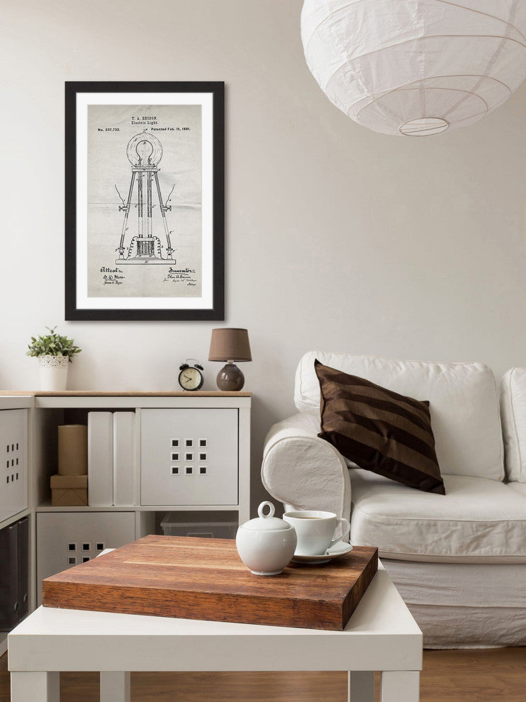 "Edison Light 1881 Old Paper" Framed Painting Print