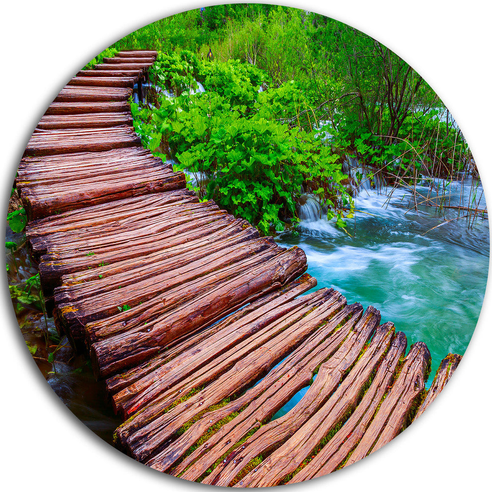 Wooden Bridge In National Park, Landscape Photo Round Wall Art, 11"