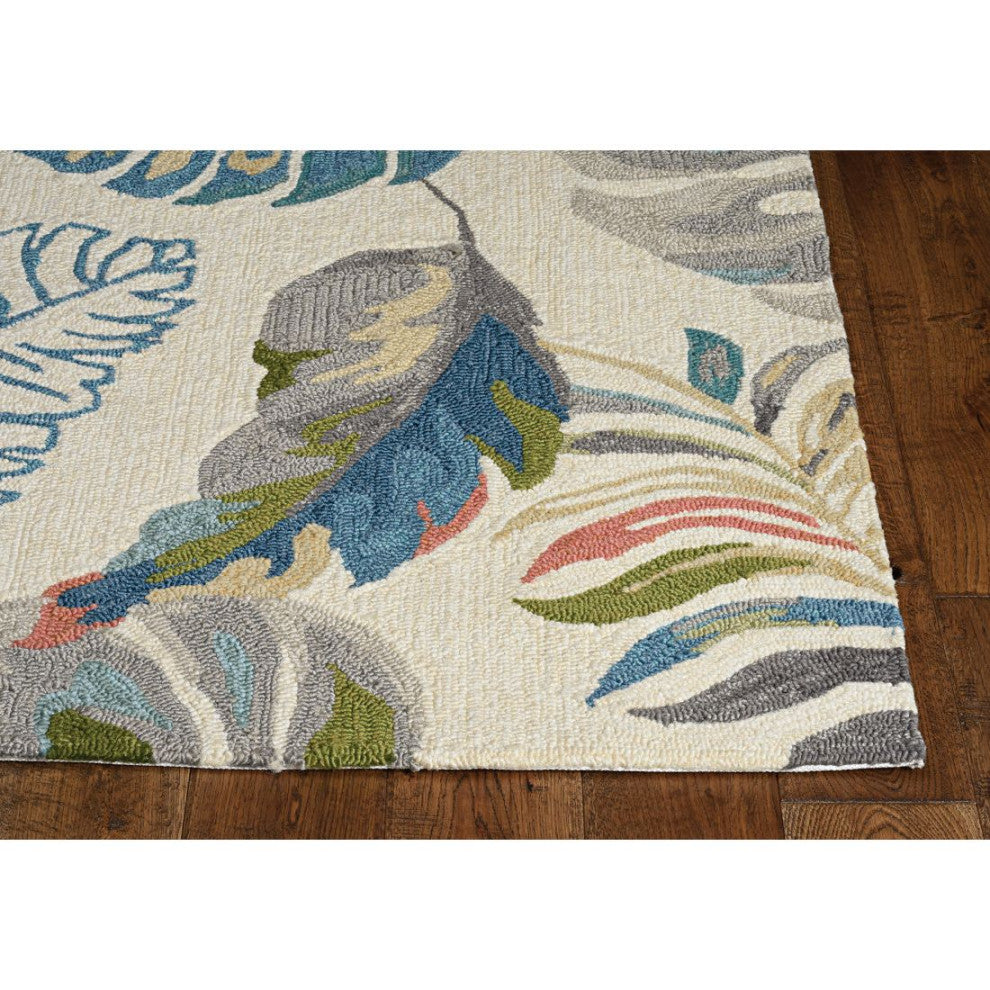KAS Harbor 4211 Ivory/Teal Palms Area Rug, 5'x8'