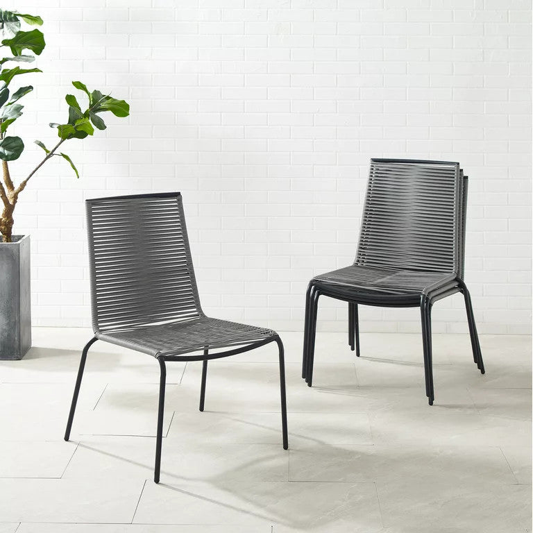 Set of 4 Modern Patio Chair, Stackable Design With Handwoven Wicker Seat, Gray