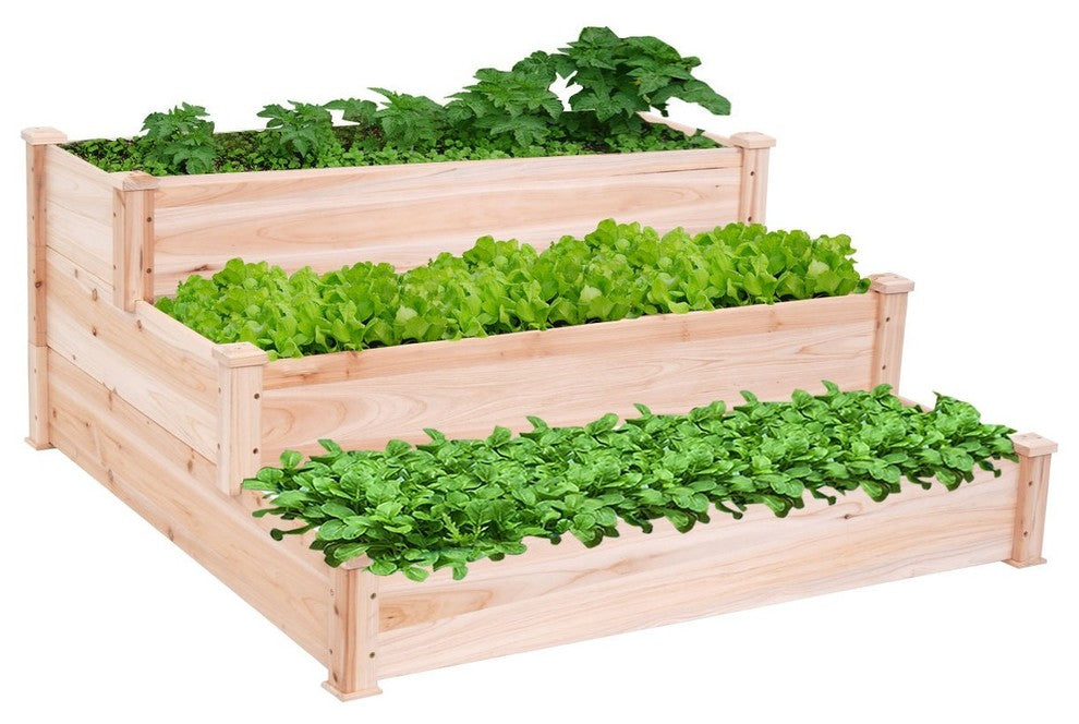 Modern 3-Tier Elevated Wooden Vegetable Garden Bed