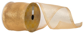 Shiny Wired Edge Christmas Ribbon, Gold, 4" x 10yd