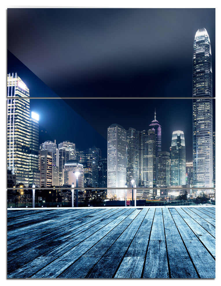 "Blue Hong Kong City Skyline" Metal Wall Art, 3 Panels, 28"x36"