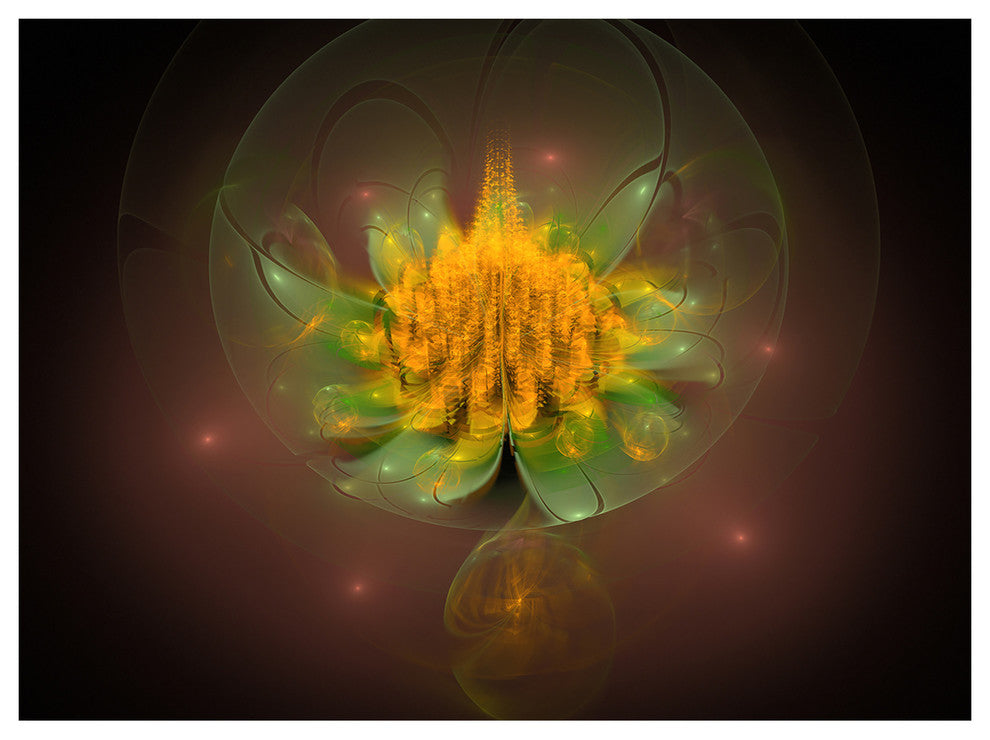 Fractal Yellow Flower on Black, Floral Canvas Art Print, 40"x30"