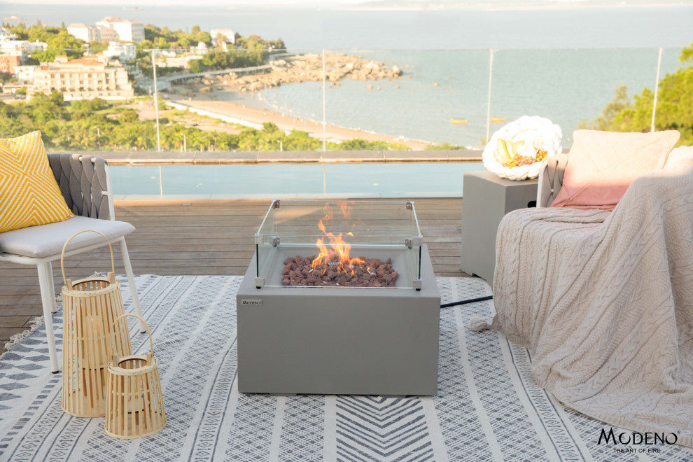 Ridgefield Square Gray Concrete 27" Natural Gas Fire Pit by Modeno