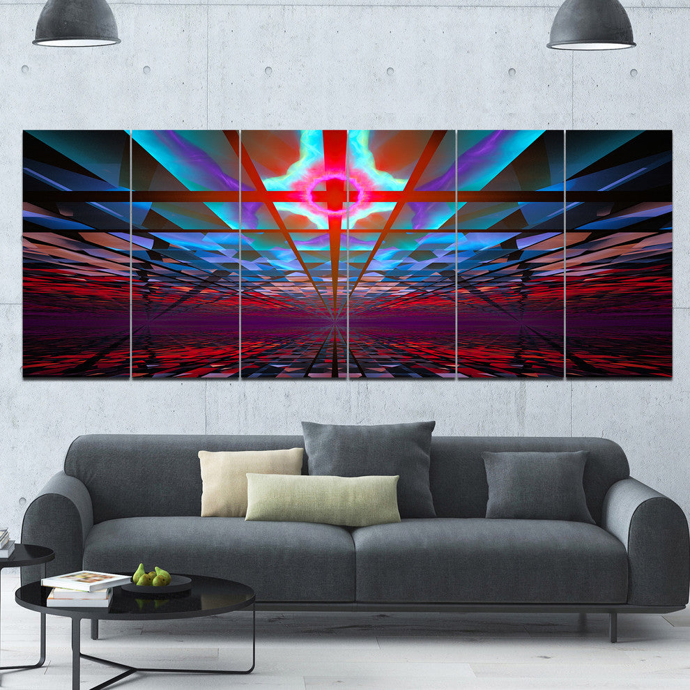 Blue Cosmic Horizons Apocalypse, Abstract Art on Canvas, 70"x28", 6 Panels