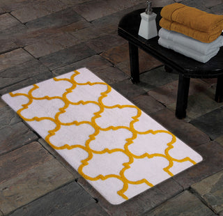 Cotton Dual Color Geometric Pattern Bath Rug, White/Yellow, 50"x30"