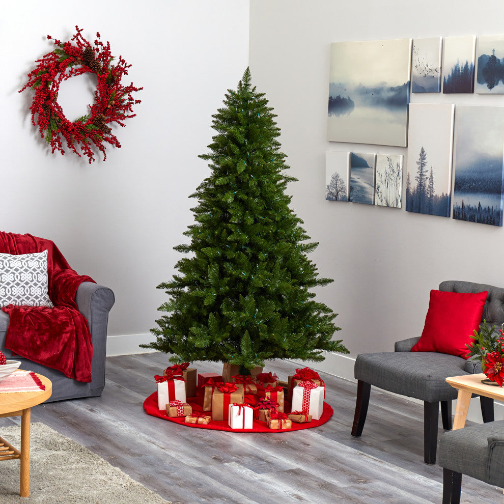 6.5' Vermont Spruce Faux Xmas Tree W/Multicolor Multifunction& Bendable Branches