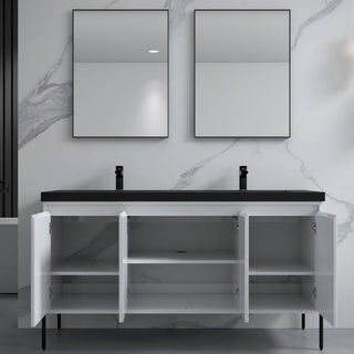 Flutie 60" Bathroom Vanity Set, White, Double Black Sink