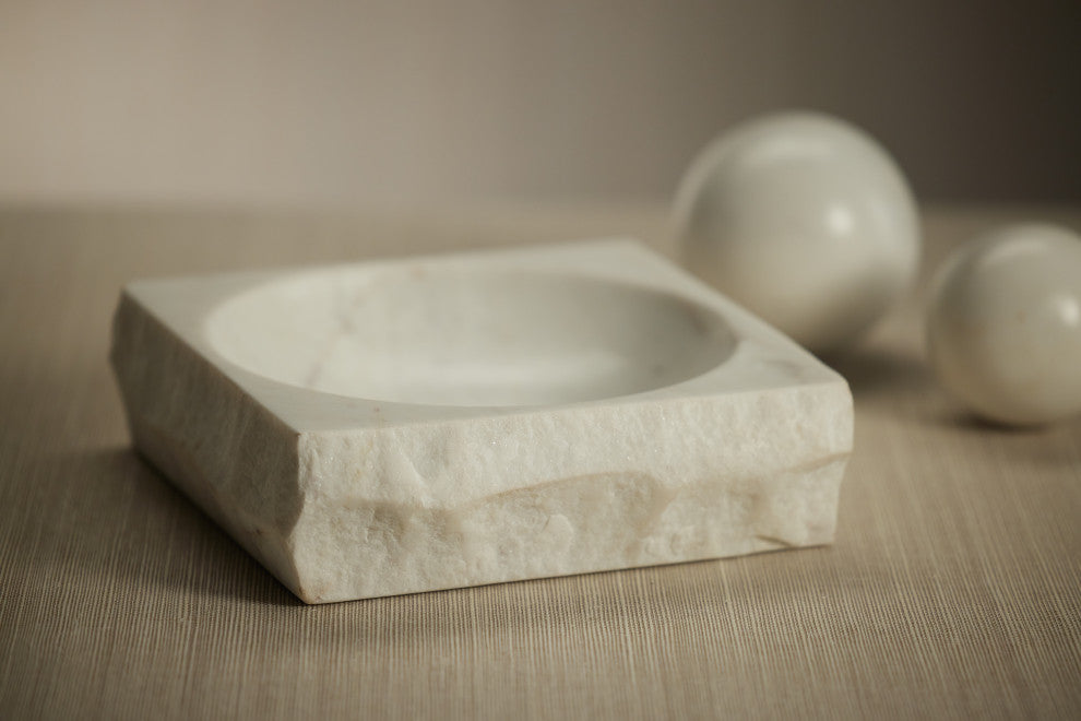 Terni Rock Finish Square White Marble Bowl