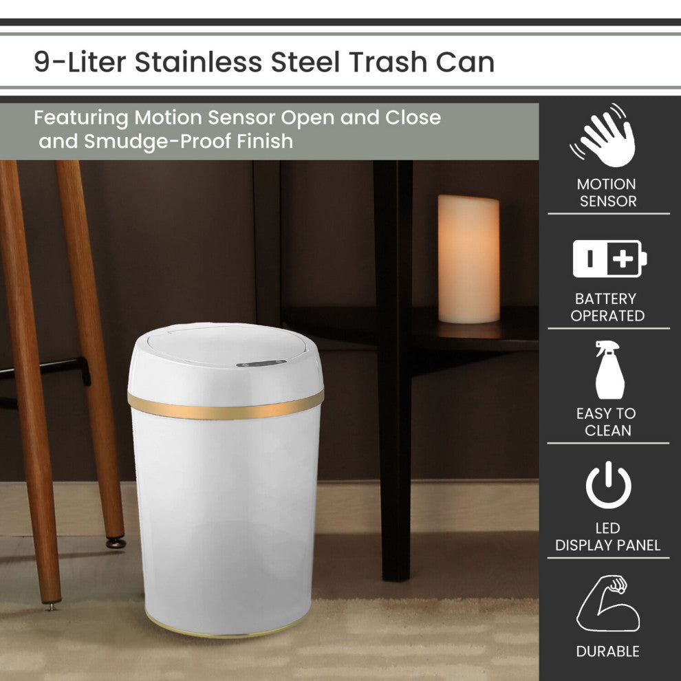 9-Liter / 2.3-Gallon Trash Can With Sensor Lid, White