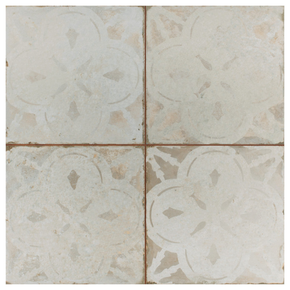 Kings Aurora Encaustic Ceramic Floor and Wall Tile, White