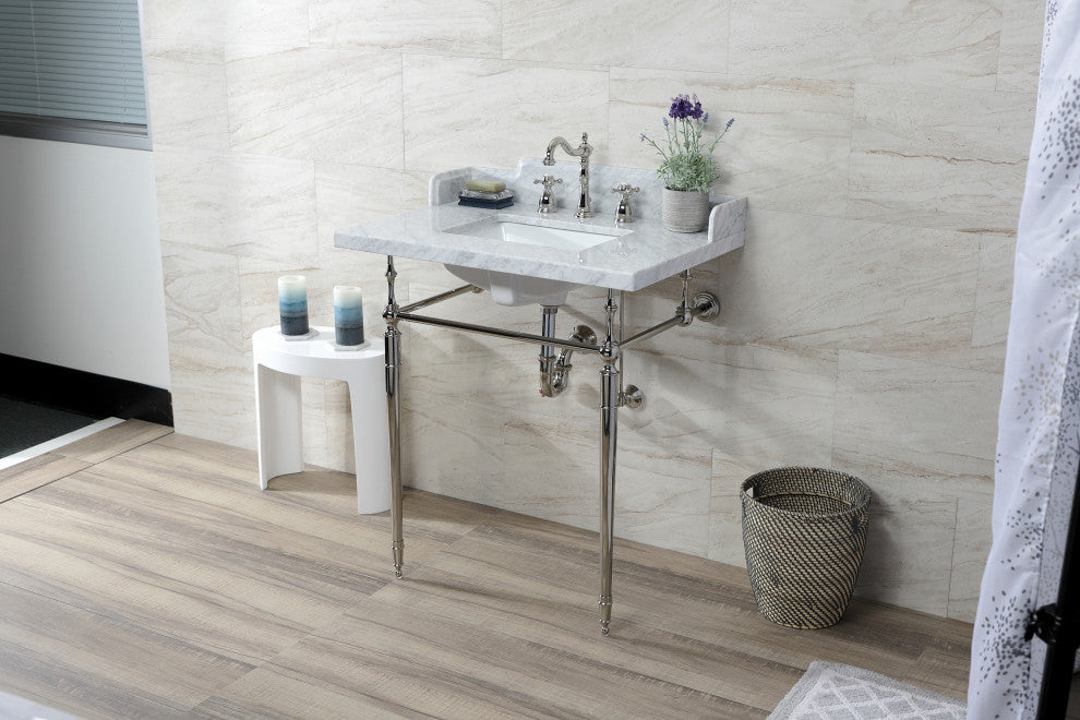 Kingston Brass LMS3022M8SQ6 30" Carrara Marble Console Sink, Legs