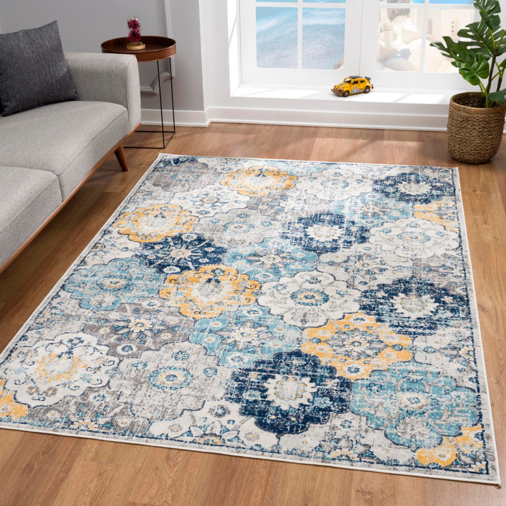 Rug Branch Mid-Century Modern Blue Grey Indoor Area Rug - 5'x5'