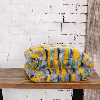 Multi Jacquard Faux Fur Throw Blanket, Teal, 50''x60''