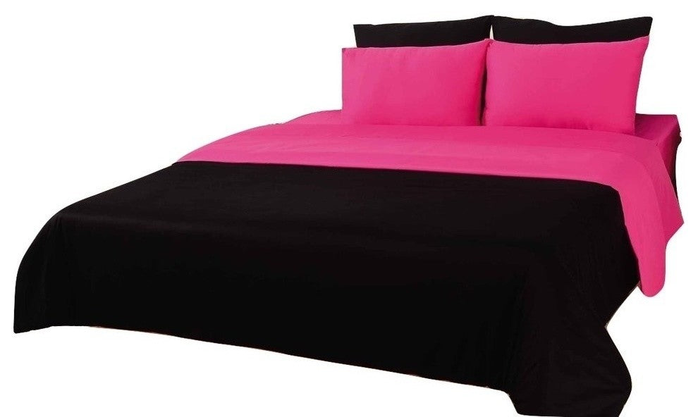 Dual Color Cotton Pink/Black Reversible Comforter Set, King