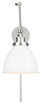 Wellfleet Double Arm Dome Task Sconce, Matte White and Polished Nickel