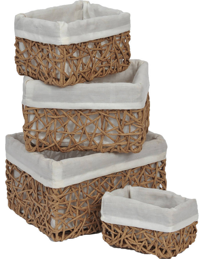 Paper Rope Storage Totes, 4-Piece Set, Beige